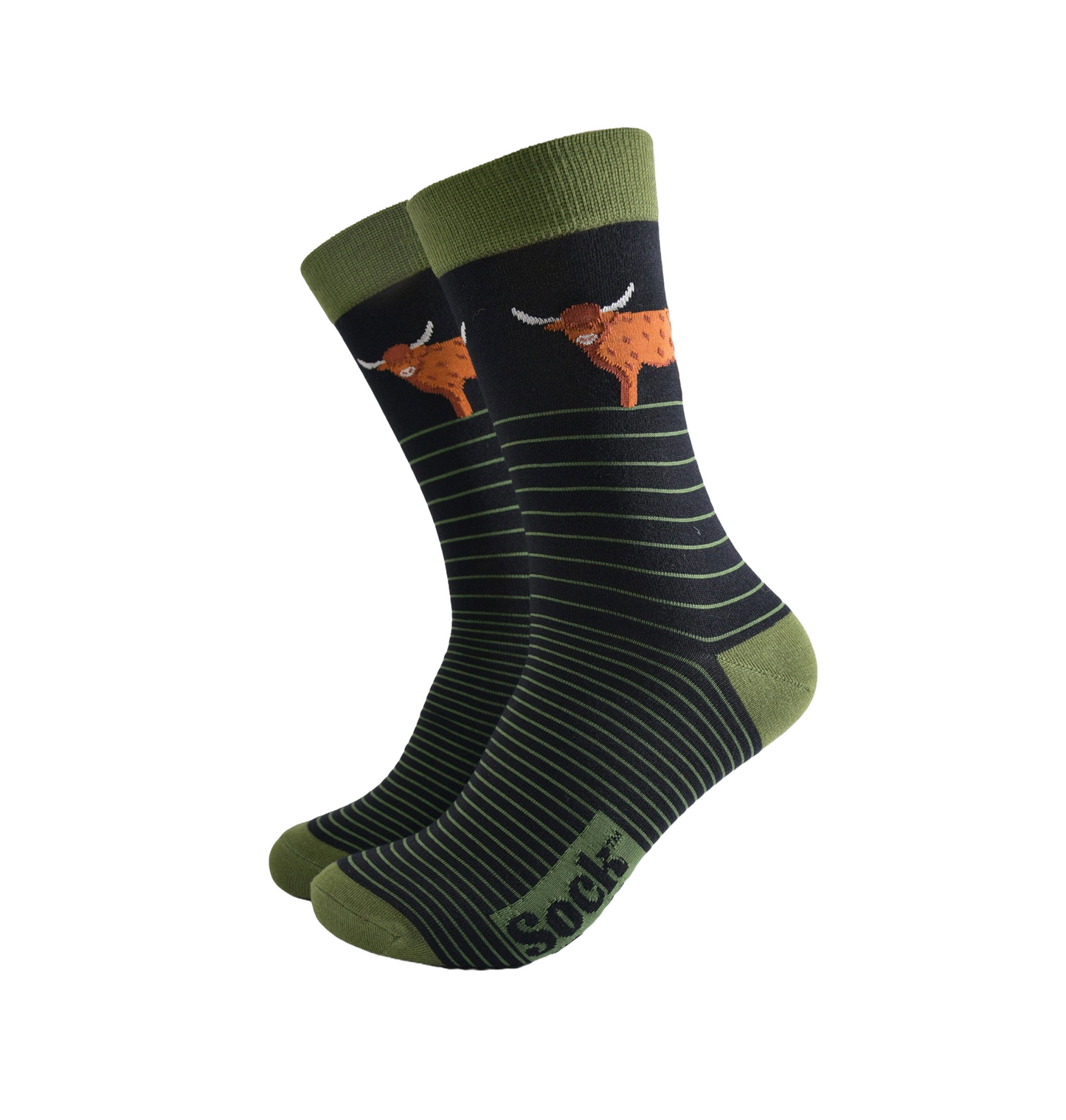 Highland Cow Green Stripe – Herren Socken