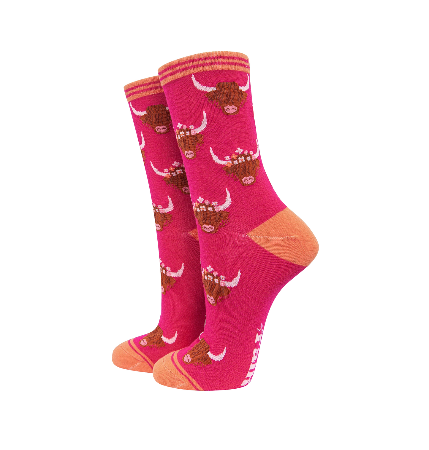 Highland Cow With Floral Crown – Damen Socken
