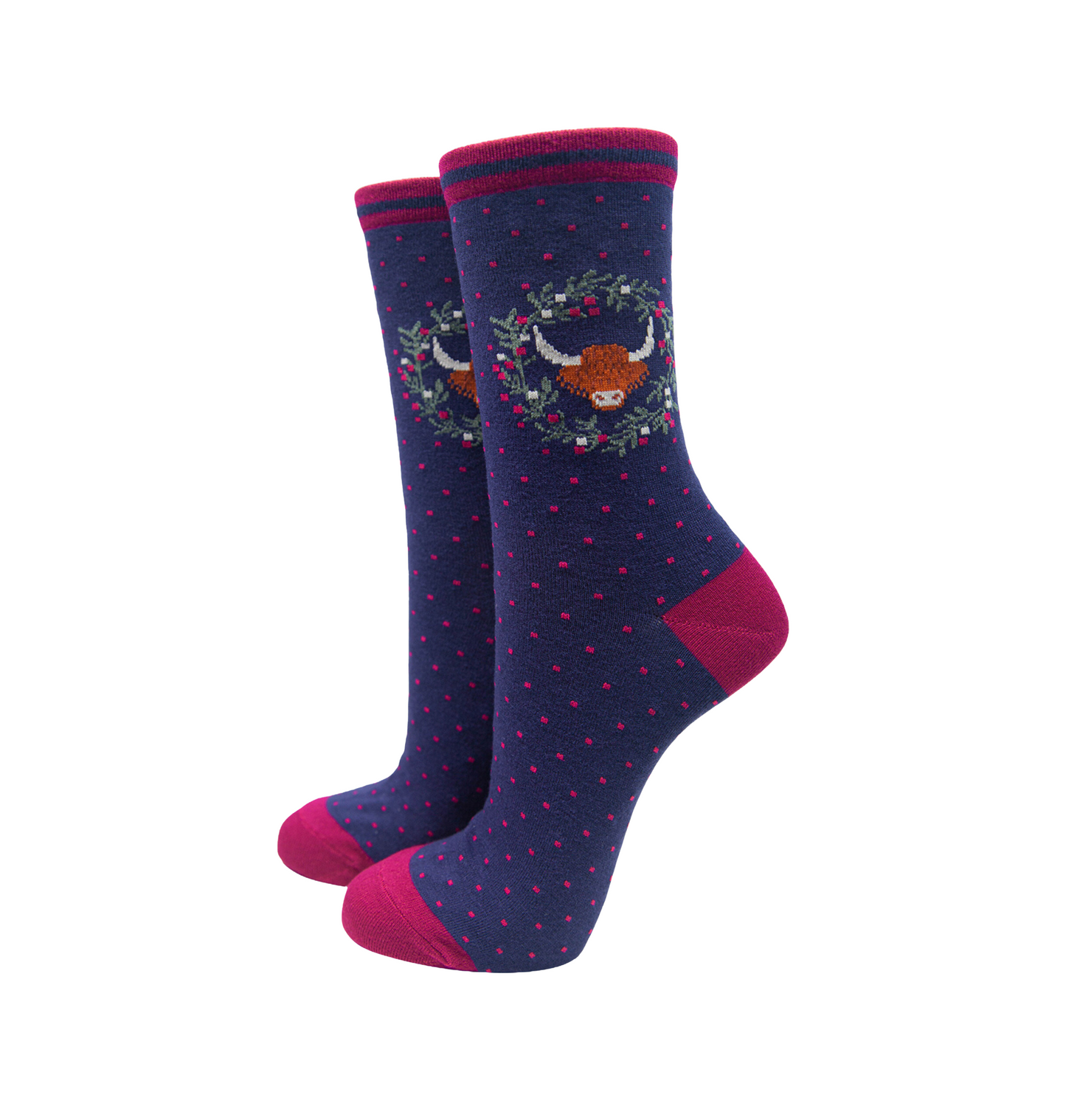 Highland Cow Wreath Print Ankle – Damen Socken