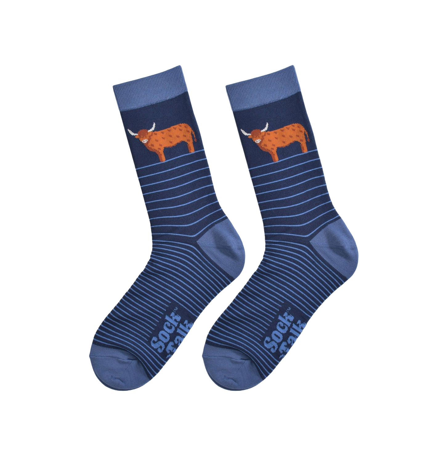 Highland Cow Blue Stripe – Herren Socken