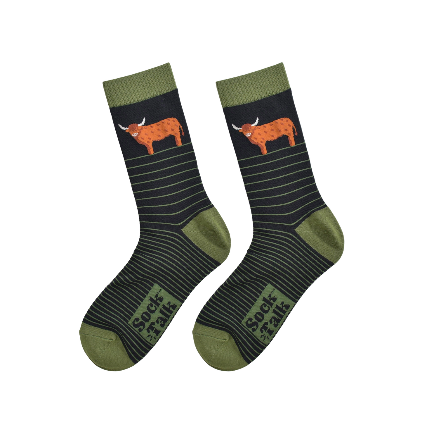 Highland Cow Green Stripe – Herren Socken