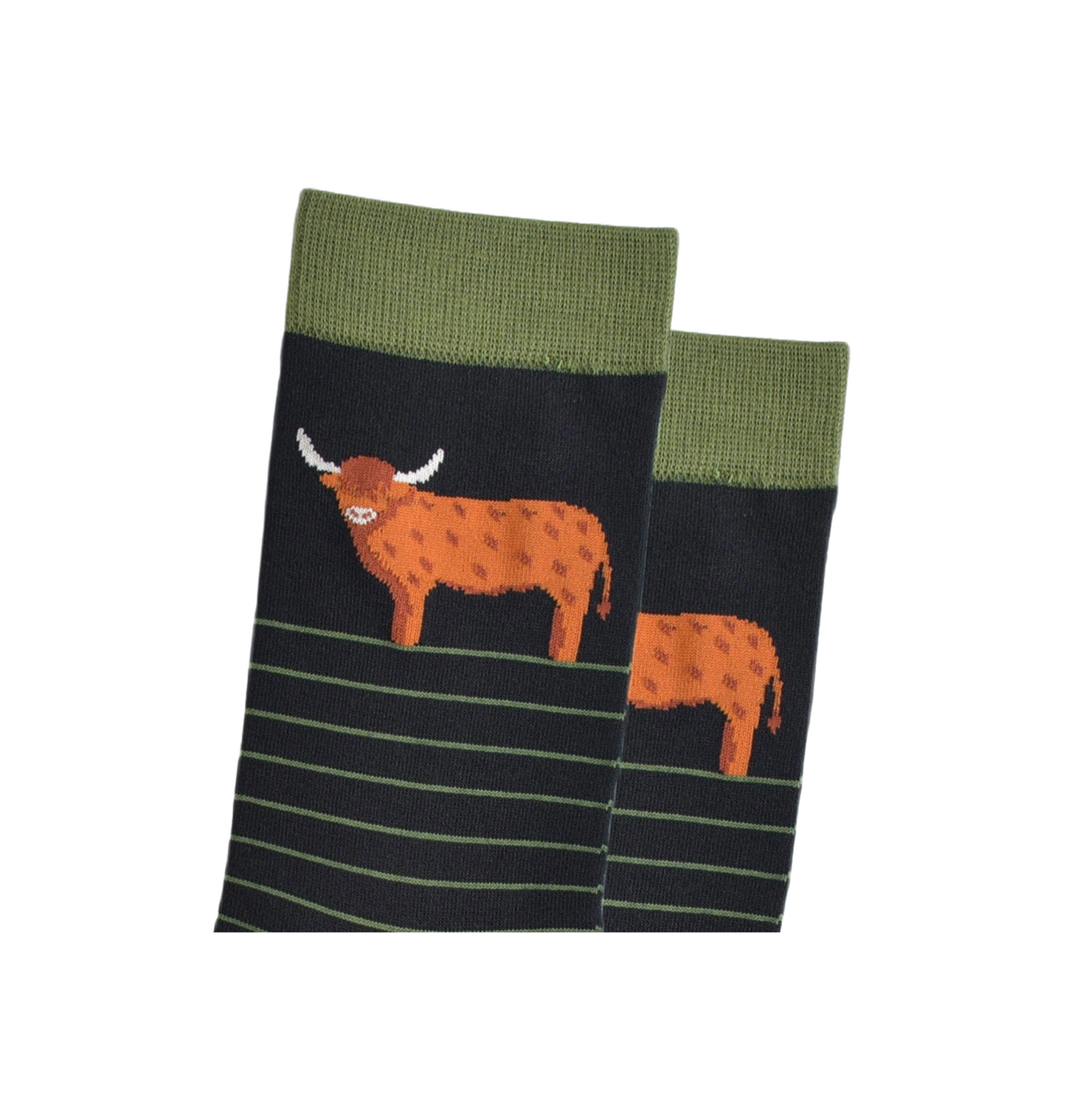 Highland Cow Green Stripe – Herren Socken