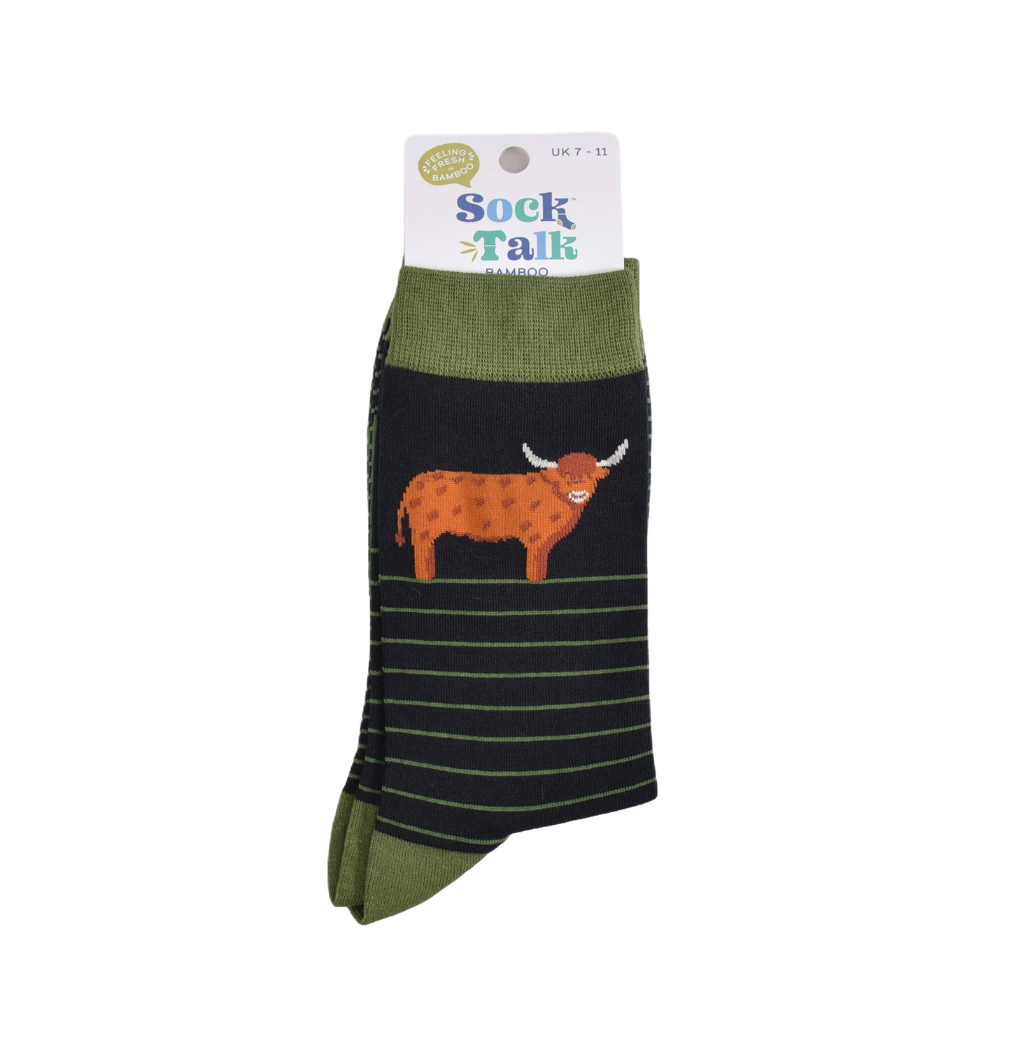 Highland Cow Green Stripe – Herren Socken