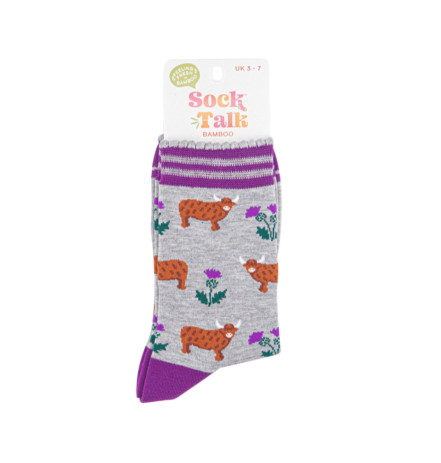 Highland Cow Thistles Grey – Damen Socken