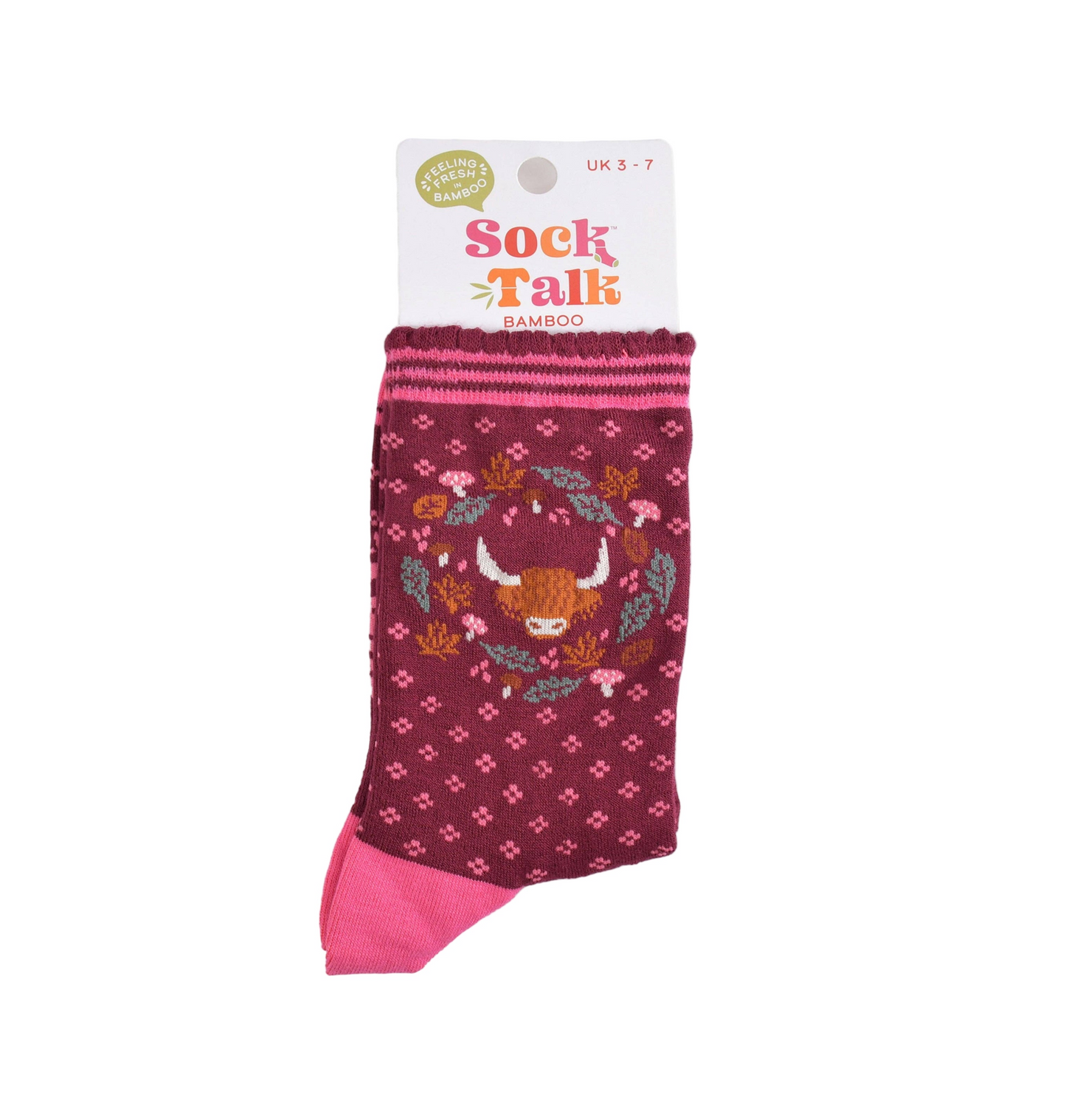 Highland Cow Wreath Burgund – Damen Socken