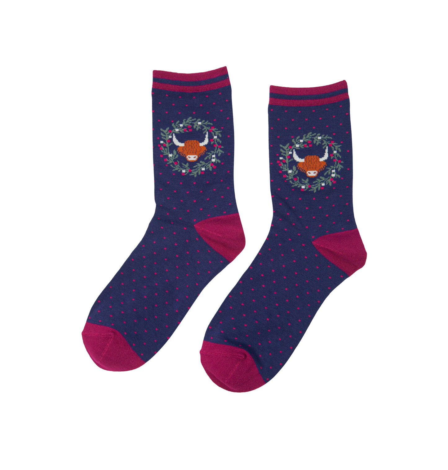 Highland Cow Wreath Print Ankle – Damen Socken