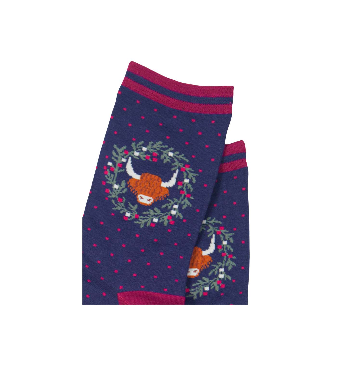 Highland Cow Wreath Print Ankle – Damen Socken