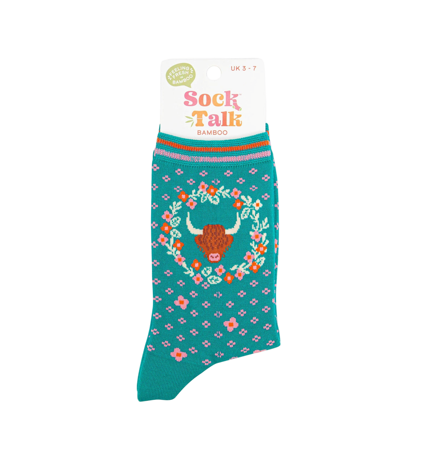 Highland Cow Wreath Teal – Damen Socken