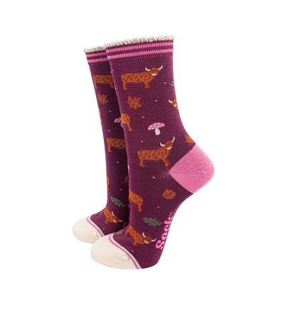 Highland Cow Toadstool Berry – Damen Socken