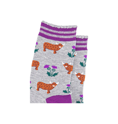 Highland Cow Thistles Grey – Damen Socken
