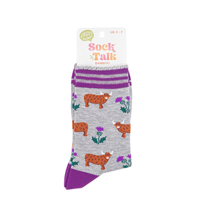 Highland Cow Thistles Grey – Damen Socken