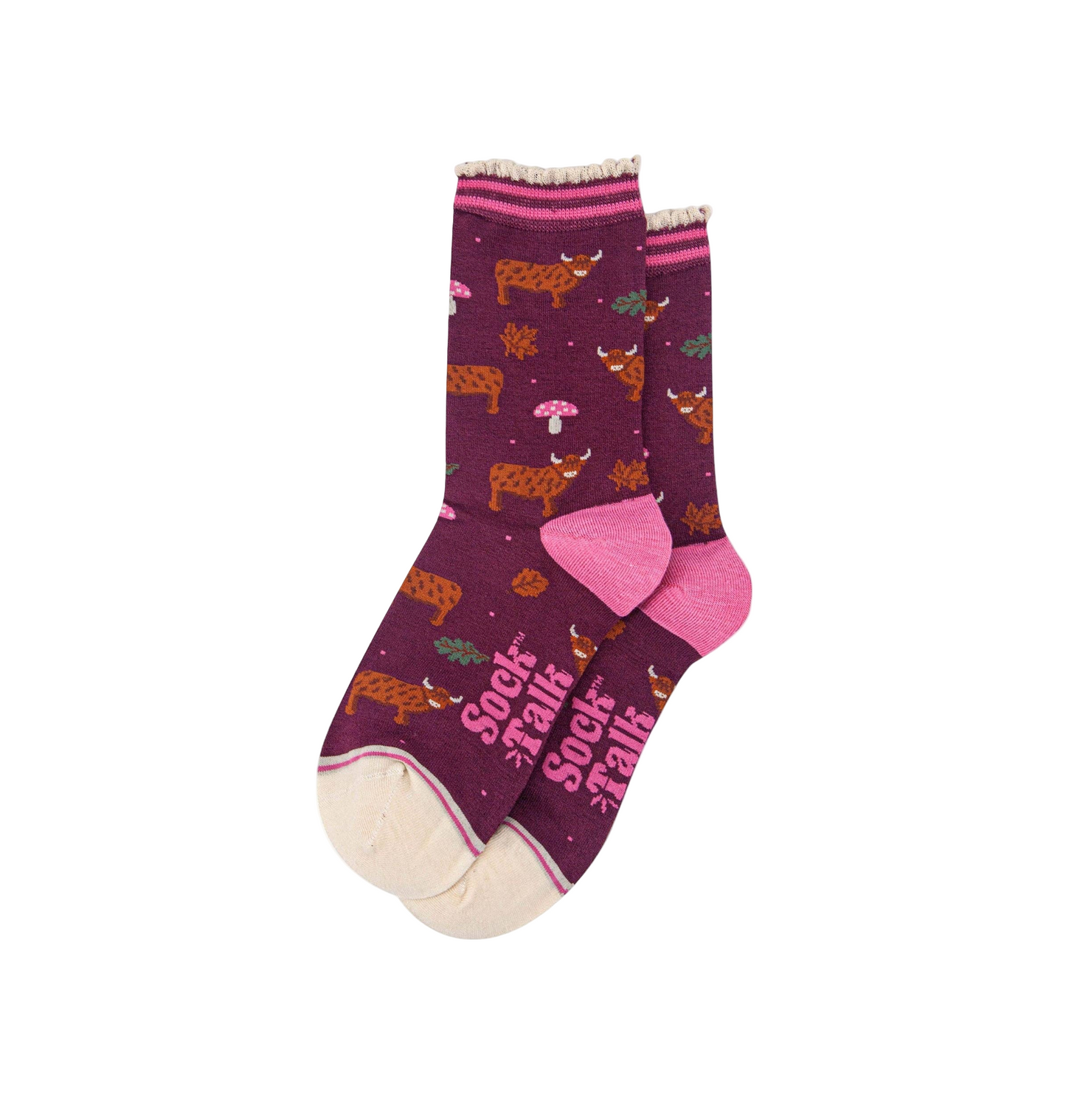 Highland Cow Toadstool Berry – Damen Socken