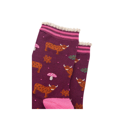 Highland Cow Toadstool Berry – Damen Socken