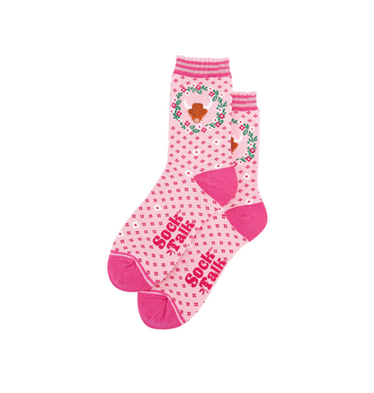 Highland Cow Wreath Pink – Damen Socken