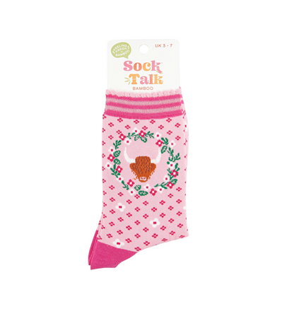 Highland Cow Wreath Pink – Damen Socken